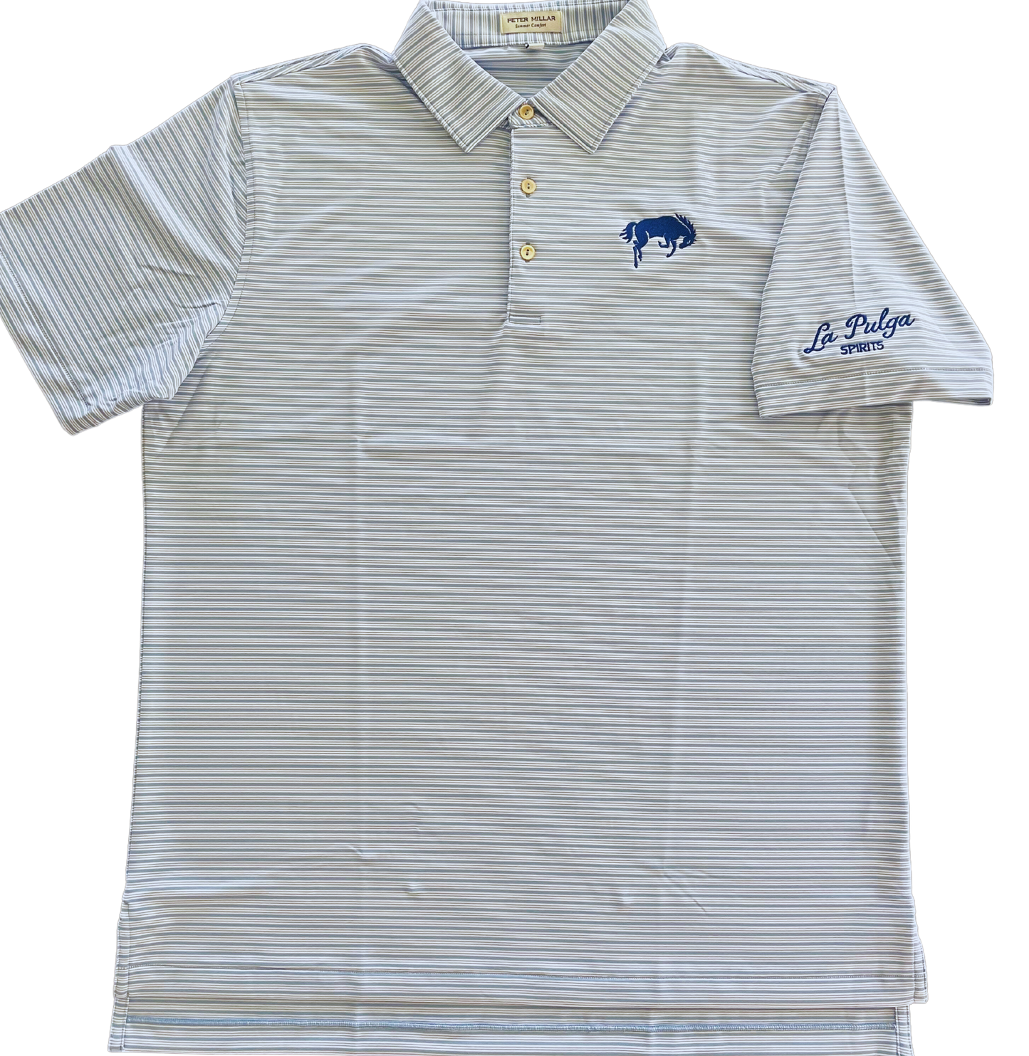 La Pulga Spirits Peter Millar Polo Shirt - Blue and White Stripes
